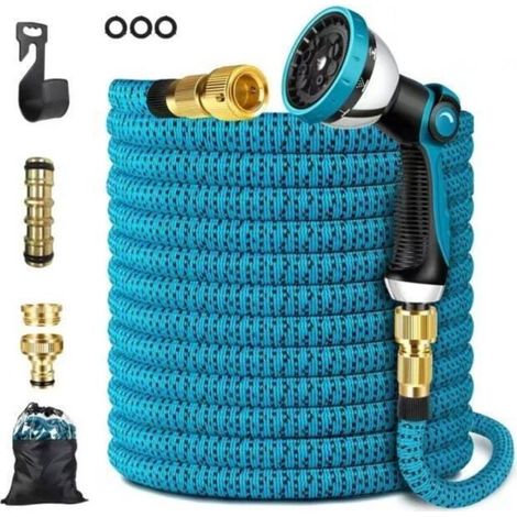 Tuyau d'arrosage extensible, tuyau d'arrosage avec 10 buses, raccords en laiton, tissu 3750D, tuyau extensible avec noyau en latex 4 couches - 30 m/100 pi (1/4)