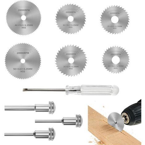 10pcs Mini Disques de Scie Circulaire, 3pcs Clous + Tournevis, HSS, Accessoires Bois Métal Coupe Perceuse Multifonction Scie à Onglet Rechange Électrique Verre et Béton (1/5)