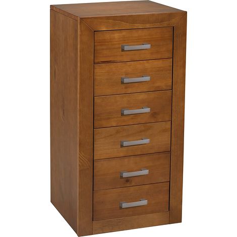 Pegane – Chiffonnier en pin massif cerisier – 6 tiroirs – Longueur 50 cm x Profondeur 40 cm x Hauteur 102 cm – Meuble de rangement design (1/4)