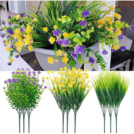 Jectse Lot de 9 Fleurs Artificielles Colorées, Plantes Plastique Décoratives Balcon et Jardin, Résistantes,... (1/5)