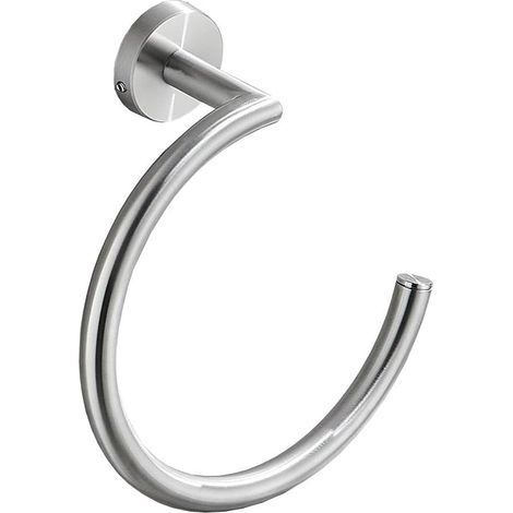 1 Anneau porte-serviette mural, Acier inoxydable 304, Design demi-cercle, Finition argent brossé, Pour salle de bain
