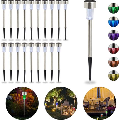 Relaxdays Solar Lights Set of 20, Waterproof LED Pathway Lights for Garden, Patio & Balcony, Stainless Steel, Silver