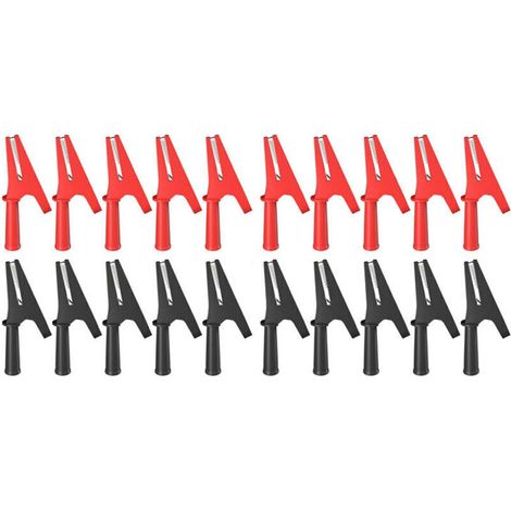 20-teiliges Set isolierter Krokodilklemmen (30 A) mit 4-mm-Bananensteckern zum Testen von Autobatterien, rot/schwarz (1/4)