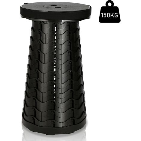 Wolketon Sgabello telescopico portatile. Sedile Pieghevole Portatile Sgabello Telescopico per Viaggi. Campeggio 45x26CM Nero