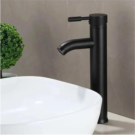 Robinet de lavabo, inox, noir, eau chaude/froide, pour vasque (1/5)