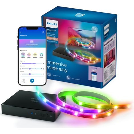 PHILIPS SMART LED SYNC BOX LED HDMI AVEC RÉTROÉCLAIRAGE TV, RUBAN LED RGBIC POUR TV 55-65'', SYNCHRONISATION FILMS, MUSIQUE, HDMI