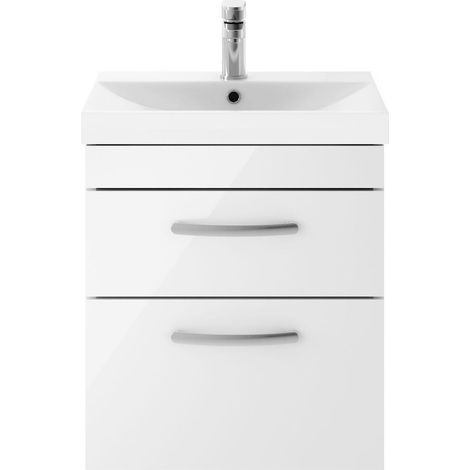 Millwich Contemporary 2 Drawer Wall Hung Vanity Unit with Thin Edge Basin, Gloss White, 500mm