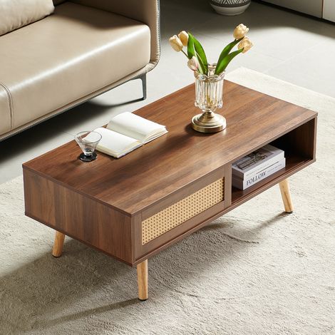 mesa centro con almacenaje rattan marrón MDF 105 cm OKMYHOME (1/5)