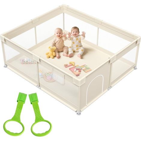 Parc bébé 175x150cm – Aire de jeux sécurisée avec structure en filet – Stabilité renforcée avec pieds à ventouses – 2 anneaux de soutien – Mc Star