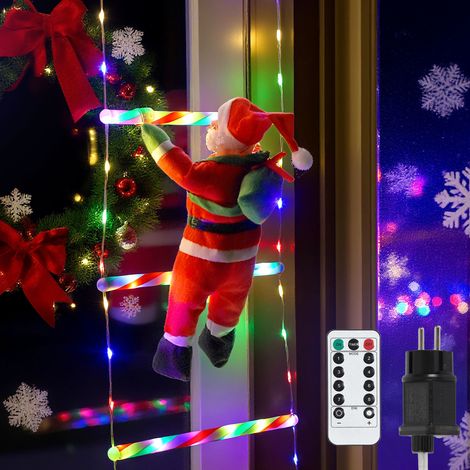 Wolketon LED Weihnachtsmann Leiter 3 m, 338 LEDs, 8 Lichtmodi, Fernbedienung, Timer, Mehrfarbig (1/5)