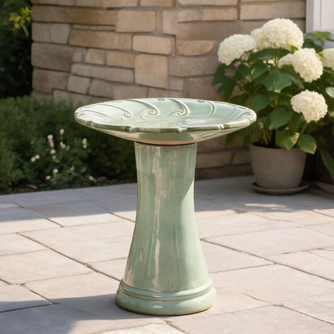 Bain d'oiseau en céramique Ø 43 cm vert clair brillant (1/5)