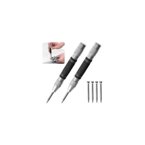 Automatischer Körner, 2er-Set Körner, Körnerwerkzeug, Markierungswerkzeug für Metall, Glas und Holz, ideal für Heimwerker und Notfälle, inklusive 4 Ersatzspitzen (1/5)