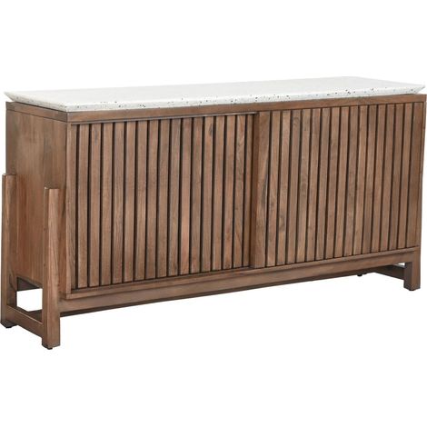 Buffet acacia terrazzo style oriental modernité et raffinement - Bois foncé et terrazzo blanc moucheté (1/5)