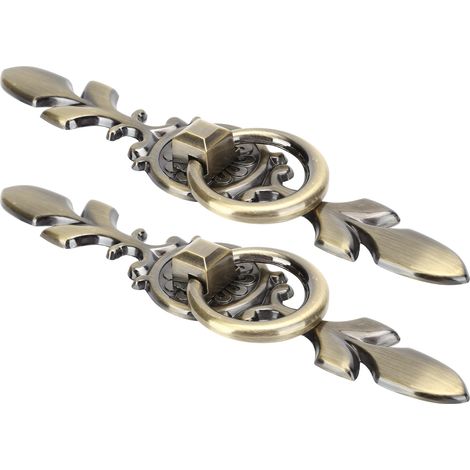 Lot de 2 poignées rondes à anneau, un seul trou, pour portes et tiroirs de placards de cuisine, 231, grand modèle en bronze antique (1/5)