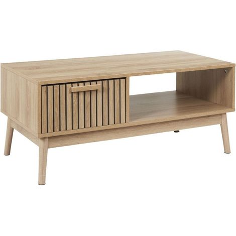 The Home Deco Factory – Table basse Klaus en bois naturel – 1 tiroir – Dimensions L. 100 x P. 50 x H. 43 cm – Style contemporain (1/5)