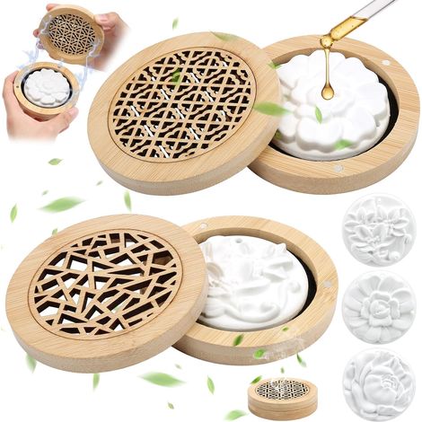 3 Pièces Diffuseur D'huiles Essentielles Pierre avec 2 Boîte à Parfum en Bois, Galet Diffuseur Huile Essentielle pour Chambre, Salle de Bain, Bureau (1/5)