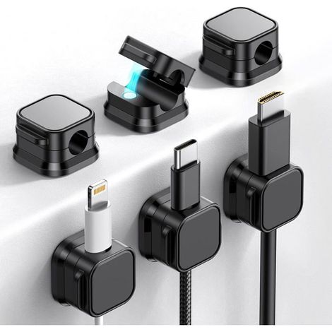 Ecleanfy - Lot de 6 Clips Câbles Magnétiques - Auto-adhésifs pour USB/HDMI/Audio - Organisation Bureau et Table de Chevet - Design Discret (1/5)
