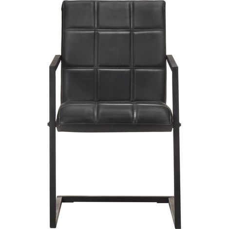 Chaises à manger Chaise de cuisine cantilever lot de 2 noir cuir véritable (1/5)