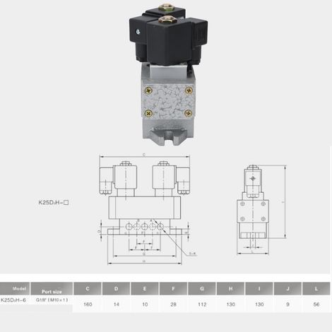 Fünfwege-, Zwei-Positionen-Magnetventil, elektrisch betätigter doppeltwirkender Verteiler G1/8" K25D2H-6DC12V (1/5)