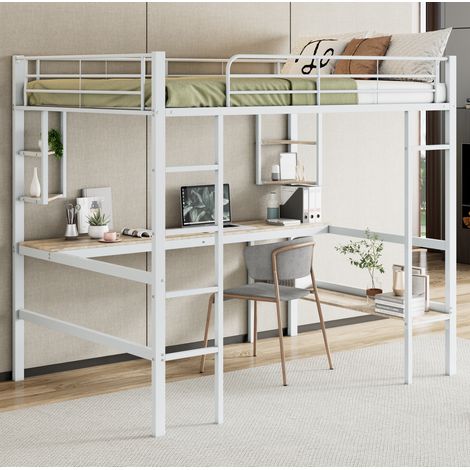 struttura letto 140x200 con scrivania libreria bianco OKMYHOME (1/5)