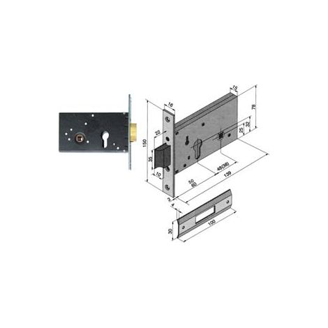 SERRATURA DA INFILARE PER FASCE CATENACCIO E SCROCCO MM.78 H 121  mm.50 (12150010)    WELKA