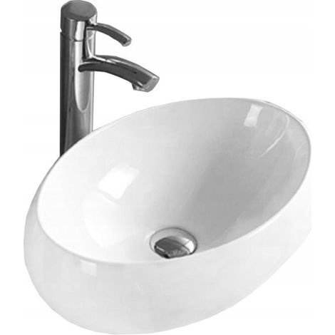Lavabo cerámico sobre encimera, 60x40x15 cm, Blanco
