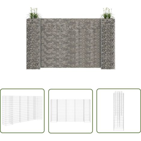The Living Store Jardinière à gabion en H Fil d'acier 260x40x150 cm - Jardin - Bordure Jardin - Jardinière Extérieure - Gabion - Décoration Extérieur (1/5)