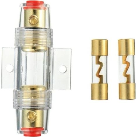 1 Porte-fusible AGU en Ligne plaqué Or et 2 fusibles AGU en Verre plaqué Or 60A pour la Protection de sécurité de l'alimentation Audio Automobile (60A) (1/4)