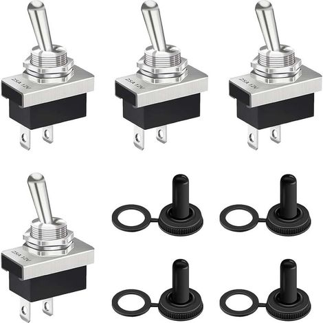 4 Interrupteur à Bascule, Interrupteur 12V Etanche 25A SPST Marche/Arrêt 2 Positions avec Capuchon Imperméable, pour Voiture, Équipements Électroniques, Applications Extérieures et Intérieures (1/5)