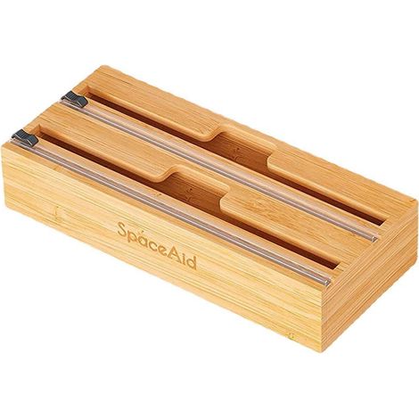 Dispensador 2 en 1 de papel de aluminio y film plástico con funciones de cortador y etiquetado, apto para film transparente, papel de aluminio y papel encerado.