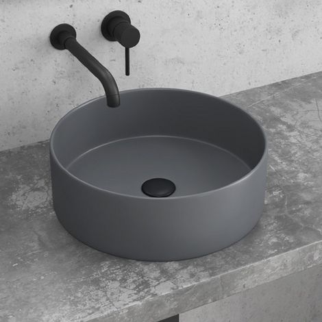 Lavabo da appoggio rotondo in ceramica grigio opaco 35cm Litos kamalu