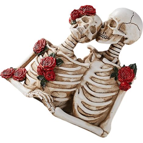 Paire de figurines de crâne en résine détaillées – Décoration d'étagère gothique d'Halloween avec motif humoristique peint à la main squelette en résine peinte à la main (1/5)