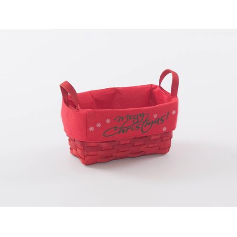 Cesto pioppo rosso foderato con manici, 22x12x11 cm (kit da 5)