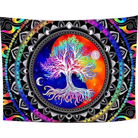 Tapisserie Violet Arbre de Vie Tenture,Psychedelique Tapisserie Murales Lumière Noire Mandala Decoration Murale Tissu Mural avec 3 Crochets et 2 Clips (1/5)