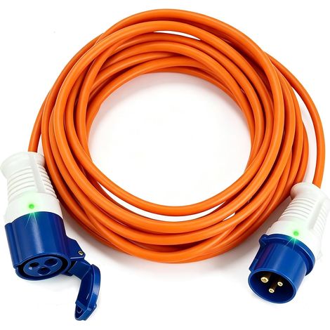 Rallonge CEE - 10 m - 230 V - 16 A - Câble d'alimentation de camping - Rallonge IP44 - Pour extérieur, camping-car, camping - Orange (1/5)