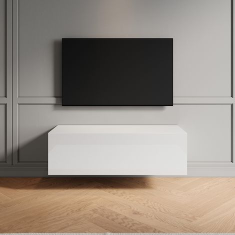 SONNI TV Schrank mit Schublade, Wandmontage/Standmontage, Moderner Hochglanz TV Board, Geeignet für Wohnzimmer und Schlafzimmer, Weiß, 1000 x 400 x 300 mm (1/5)