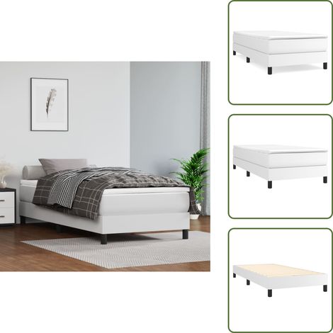 The Living Store Struttura Letto a Rete a Molle Bianco 80x200 cm in Similpelle - Letto a molle in similpelle