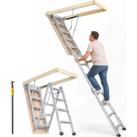 Échelle Télescopique Pliable de Grenier en Aluminium Capacité de Charge 158,8 kg 570x1600 mm Extension Polyvalente Légère Portable Hauteur d'Installation 2,9 m-3,7 m pour Grenier, Bureau, Maison (1/4)