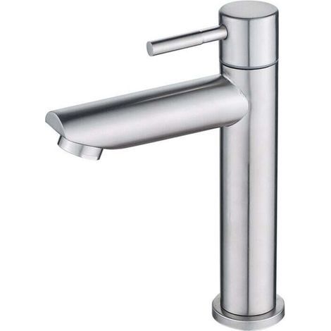 Robinet Salle Bain Eau Froide Uniquement avec Bec Hauteur 18 cm, Robinet Lave Main Eau Froide en Acier Inoxydable, Robinet Lavabo Eau Froide pour WC (1/5)
