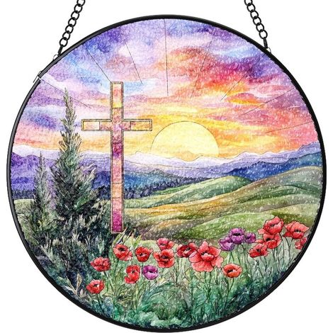 Décoration vitrail rond suspendue – Attrape-soleil pour porte, fenêtre et mur, cadeau femme homme maman papa, Diamètre : 9 cm (1/4)