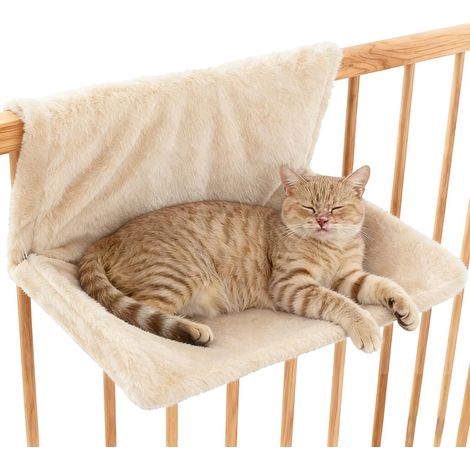 1 - Lit Chat - Hamac Radiateur - Chauffage Hiver - Peluche Douce - Cadre Métal Robuste - Pour Chat Jusqu&39à 6 Kg - Beige - 50x30x20 Cm (1/5)