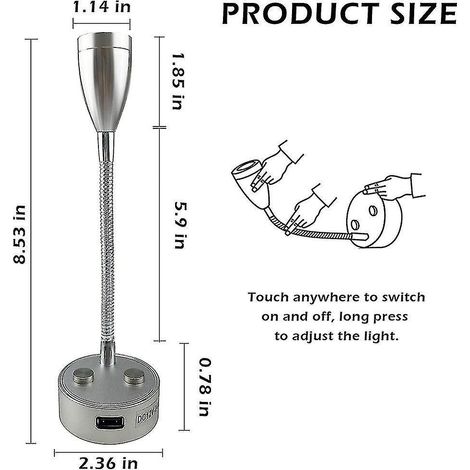 12–24 V LED-Leselampe, dimmbar, mit USB-Ladegerät, für Wohnmobil, Reisebus, Wohnwagen, Nachttischlampe, 2er-Pack – Schwarz/Silber (1/3)