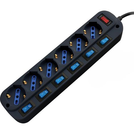 Multiprise 6 Prises Schuko Interrupteur Principal 6 Interrupteurs Indépendants Câble 1,5M Protection Surcharge Noir Haute Qualité Seo (1/3)