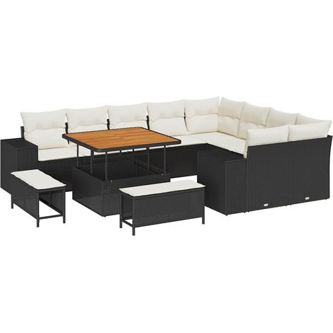Garden Sofa Set with Cushion with Pillow 12 pcs Black and Cream vidaXL