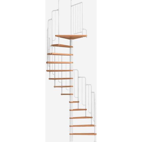 Dolle Spindeltreppe Barcelona bis 291cm Geschosshöhe pulverbeschichteten Metall UK mit Holzstufen Birke Multiplex Weiss