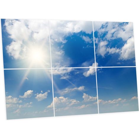 Pack de 6 Dalles LED Imprimées 60x60 cm - Motif Ciel Très Nuageux - Lumière Blanc Neutre 4000K - Panneaux Lumineux Plafond Bureau Salon Cuisine - Faciles à Installer