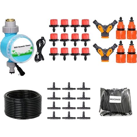 Système d'irrigation goutte à goutte DIY, Débit d'eau réglable, Kit de jardin complet, W kit (1/2)