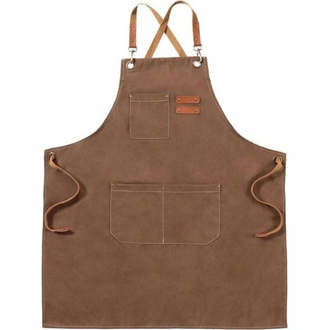 Brown canvas aprons, work aprons for men and women, chef aprons, aprons for waiters, kitchen, baking, artists, painting (1/5)
