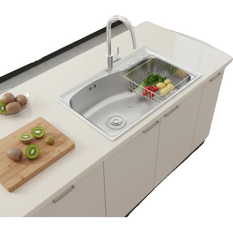 Évier de cuisine, Acier inoxydable 304, 65 x 44 x 20 cm, Simple cuve, À encastrer / Sous plan, Un trou (1/5)