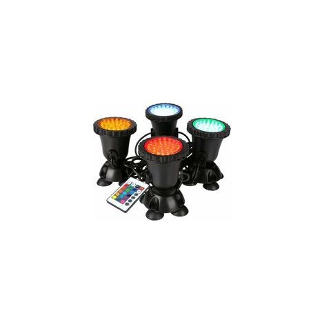 RHG Projecteur LED submersible étanche RVB, lumière étanche IP68 réglable pour extérieur, jardin, piscine, étang 4 lumières avec une télécommande (européenne)